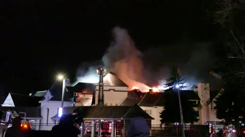 Massive blaze at school fire Stock Footage 139658993