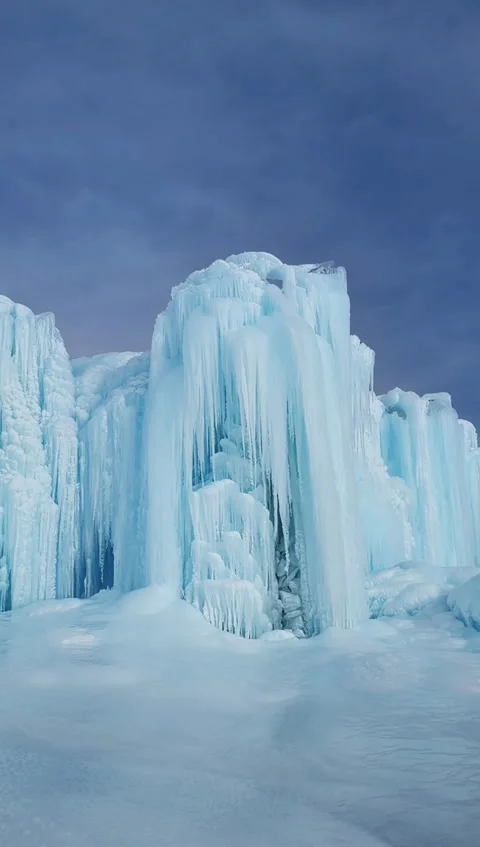 Massive Blue Ice Waterfall Close Up Vertical Video Video stock 326017833