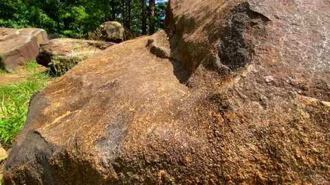Massive Boulder In Field Stock Footage 138478268
