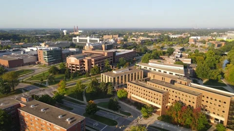 Massive building complex of Michigan state university, aerial drone view Видео 302448627