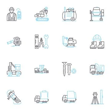 Massive building linear icons set. Monumental, Skyscraper, Towering, Colossal Ilustración de archivo