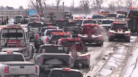 Massive car crash in blizzard on highway Stock Footage 36632538