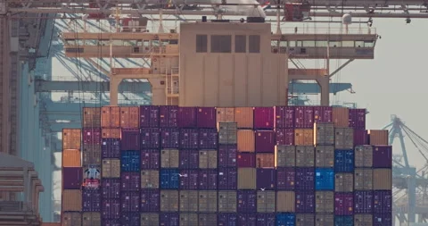 Massive Cargo Ship Stacked With Containers Video stock 304296230