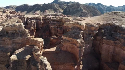 Massive clay plateaus and cliffs, Martian Charyn Canyon, Kazakhstan Stock Footage 336104896
