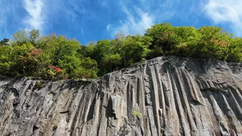 Massive Cliff | Columnar Joints | Blue Sky - 4K Aerial Video Video stock 329046602