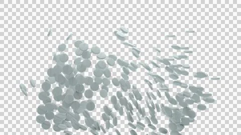 Massive cluster of white tablets falling and dispersing in various directio.. Stock Photos