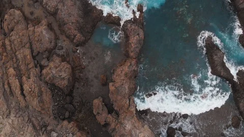 The massive coast of the island of volcanic origin Tenerife. Drone shot. Stock Footage 112095634