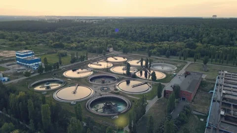 Massive complex of sewage cleaning plants Stock Footage 203969411