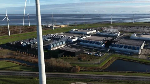 Massive Computing Center Expansion for Cloud Services in Eemshaven Stock Footage 321668793