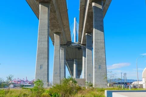 Massive Concrete Support Columns for Long Beach Gateway Bridge Foto stock
