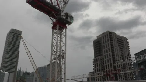 Massive Construction cranes building new condos in downtown Toronto 스톡 동영상 155917106