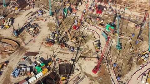 Massive construction site with crane and machine in Kowloon, Hong Kong, Daytime Stock-Footage 126026240