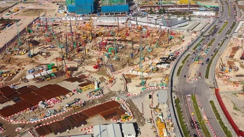 Massive construction site with crane and machine in Kowloon, Hong Kong, Daytime Stock-Footage 126026293