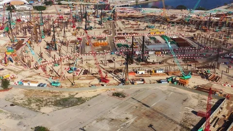 Massive construction site with crane and machine in Kowloon, Hong Kong, Daytime Stock-Footage 126026325