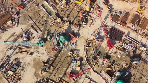 Massive construction site with crane and machine in Kowloon, Hong Kong, Daytime Stock-Footage 126026369