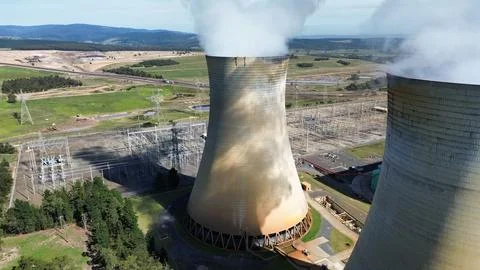 Massive Cooling Tower at Coal Power Station Stock Photos