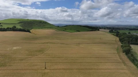 Massive Crop Circle, 4K, R to L Drone Clip, Cley Hill, Wiltshire, 10 August 2023 Stock-Footage 270176752
