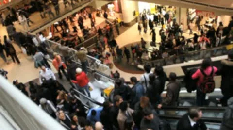 Massive Crowd of Blurred Shoppers at Mall Stock Footage 12353678