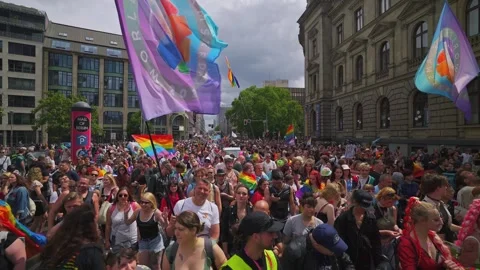 Massive Crowd Celebrating Pride Parade in City Streets Video stock 340504526