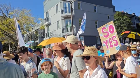 MASSIVE CROWD GATHERED TO SUPPORT INDIGENOUS VOICE TO PARLIAMENT AUSTRALIA 4K Stock Footage 250444207