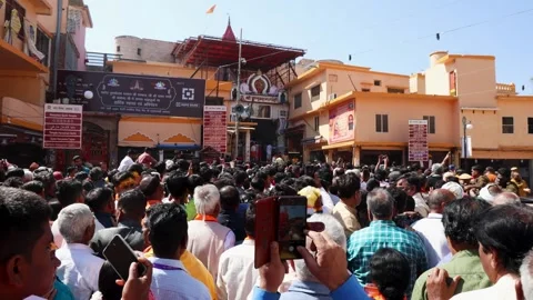 Massive crowd of Hindu Devotees Queuing For Darshan At Sacred temple Stock Footage 337992033