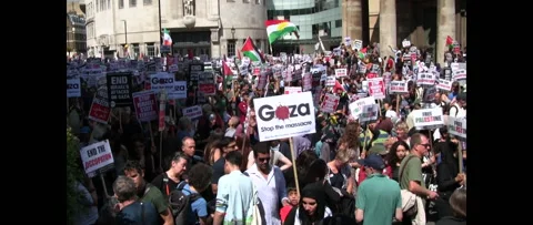 Massive Crowd Marching for Gaza on August 9 2014 London UK Stock Footage 144283847