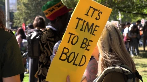 Massive crowd of young people protest climate change in Toronto Stock Footage 116796700