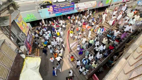 Massive crowds of people create a bustling scene at a popular Street market. Stock Footage 257779152