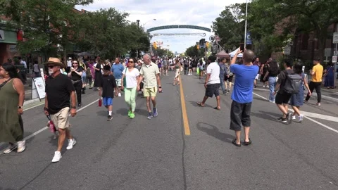 Massive crowds at Taste of the Danforth greek food festival in Toronto Canada Video stock 248175908