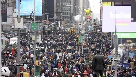 Massive crowds on Times Square after Thanksgiving Parade in Manhattan Stock Footage