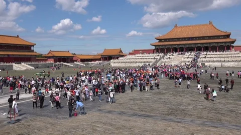 Massive crowds visit the Forbidden City on busy day in Beijing, tourism in China Stock Footage 71490606