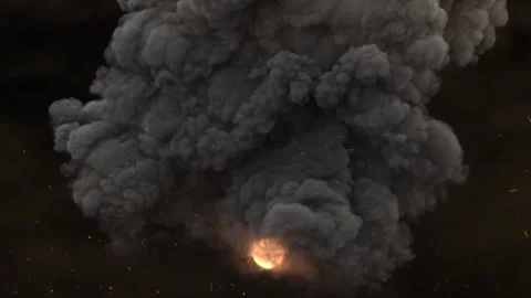 Massive Dark Smoke Explosion with Fire Core and Sparks for Logo Reveal Intro Video stock 332572264