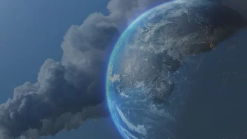 Massive Dark Smoke Plume Covering Planet Earth Stock Footage 336479009