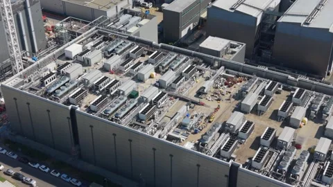 Massive Data Center Complex Infrastructure Observed From Above Stock Footage 337527655