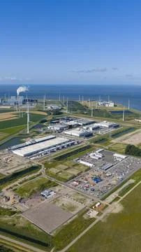 Massive data center, computing center, aerial video in the Eemshaven, The Stock-Fotos