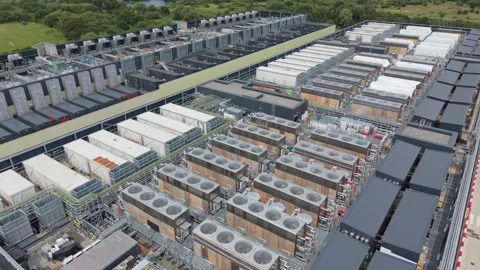 Massive Data Center Facility Shown in an Aerial Daytime View Stock Footage 339645371