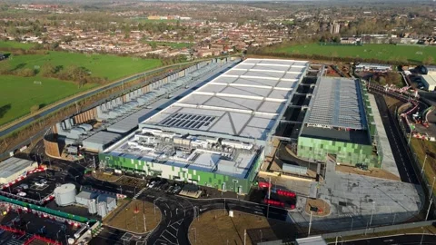 Massive data processing center and cloud service bureau facility. Aerial view Video stock 327721773