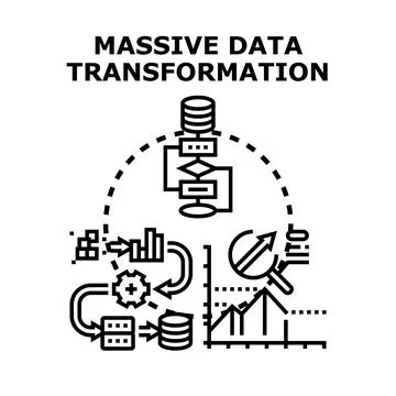 Massive data transformation process analyzing big data Stock Illustration