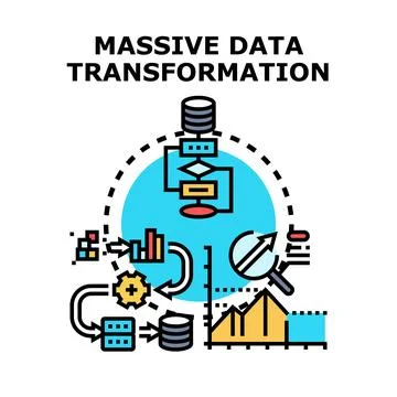 Massive data transformation process analyzing big data Stock Illustration