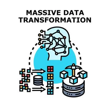 Massive data transformation process with artificial intelligence and analytic Stock Illustration