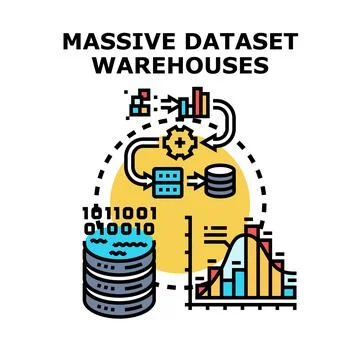 Massive dataset warehousing and big data analysis processing Illustrazione stock