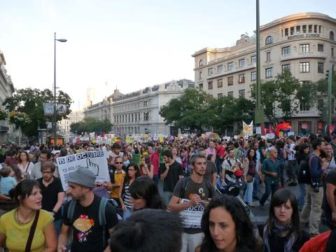 Massive demonstration. 15-O protests, Madrid. 15M Stock Photos