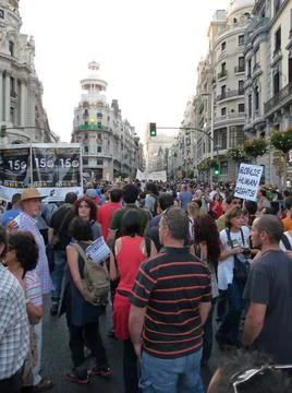 Massive demonstration. 15-O protests, Madrid. 15M Stock Photos