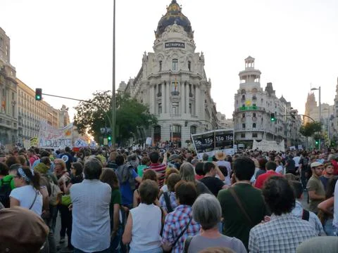 Massive demonstration. 15-O protests, Madrid. 15M Stock Photos