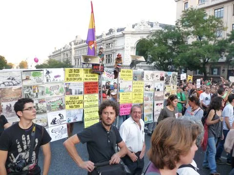 Massive demonstration. 15-O protests, Madrid. 15M Stock Photos