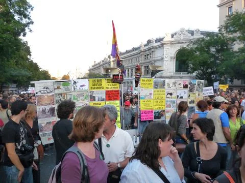 Massive demonstration. 15-O protests, Madrid. 15M Stock Photos