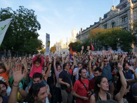 Massive demonstration. 15-O protests, Madrid. 15M Stock Photos