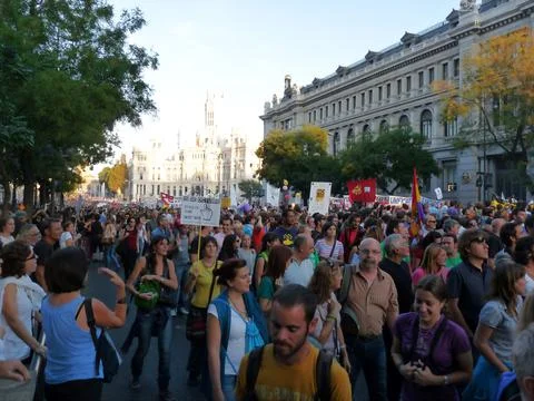 Massive demonstration. 15-O protests, Madrid. 15M Stock Photos