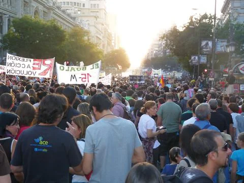 Massive demonstration. 15-O protests, Madrid. 15M Stock Photos