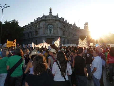 Massive demonstration. 15-O protests, Madrid. 15M Stock Photos